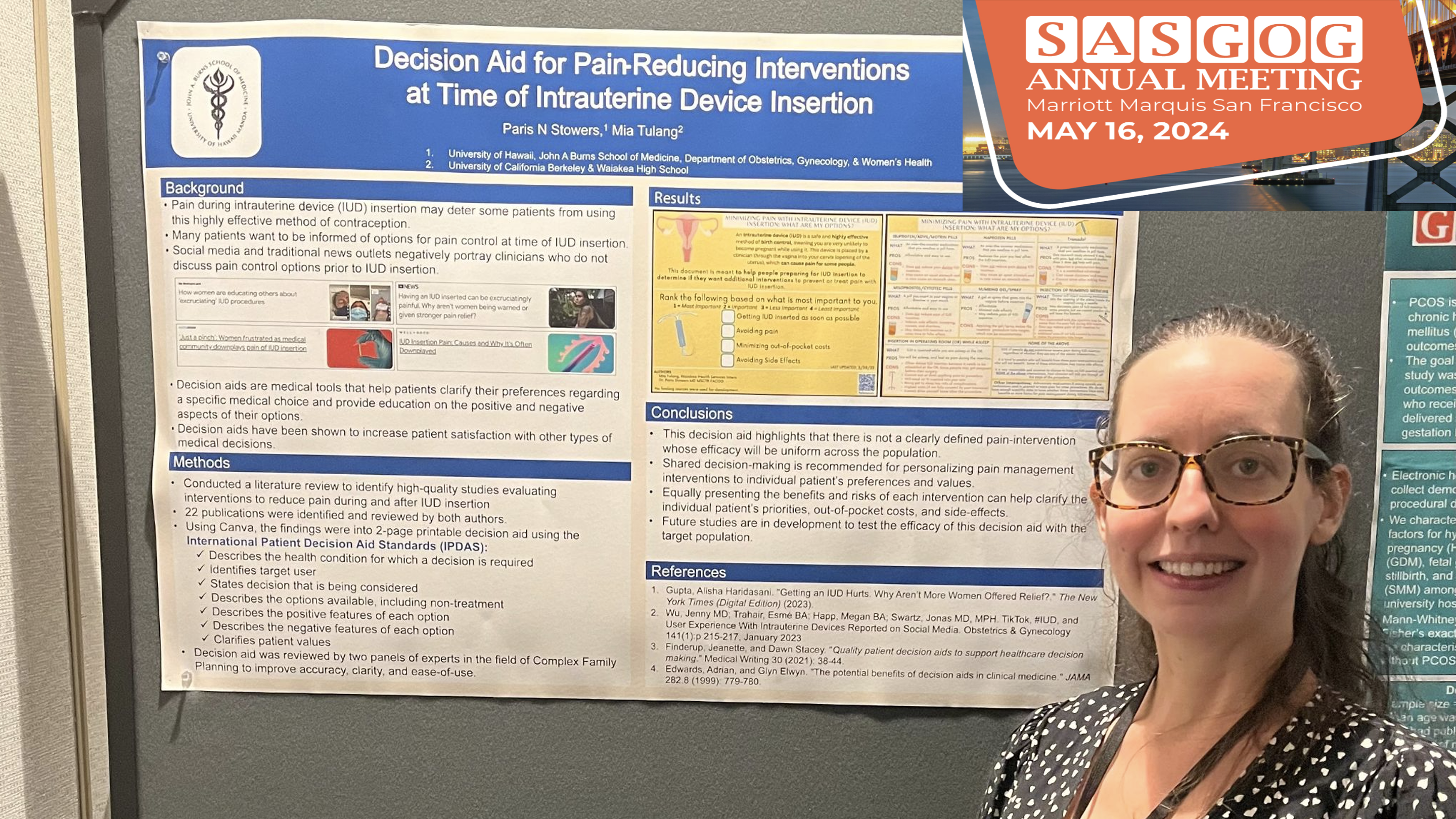 Dr. Paris Stowers presenting her poster at the SASGOG on May 16, 2024